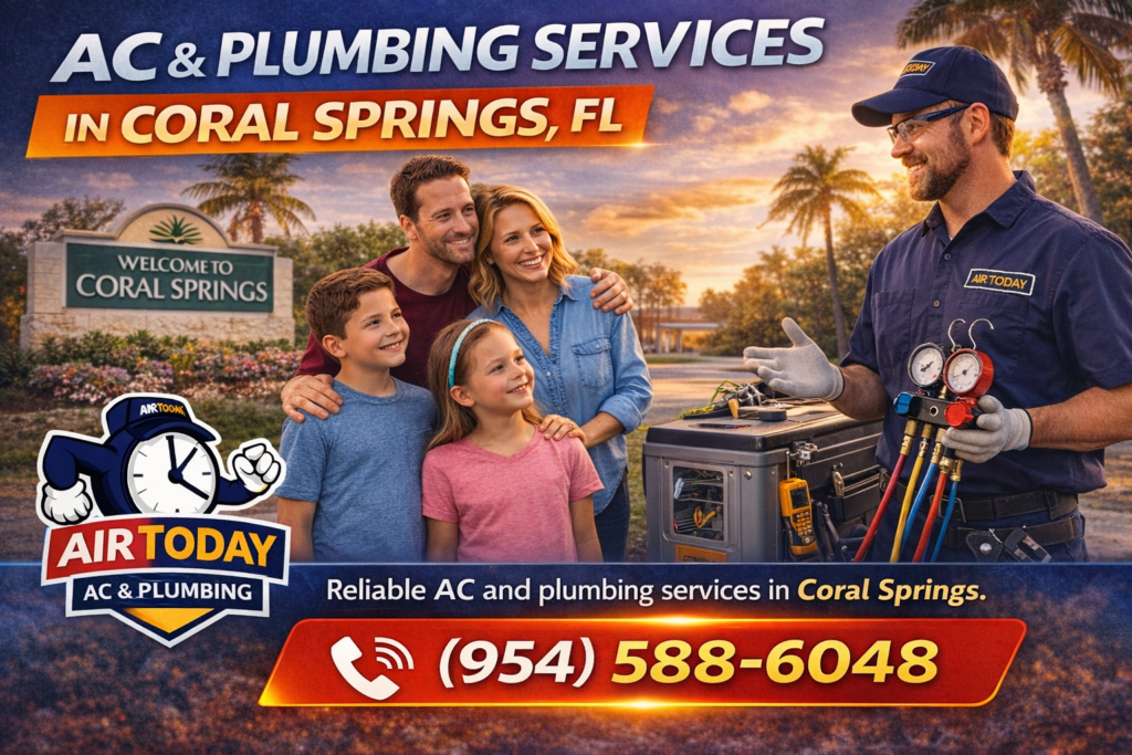 Family enjoying a cool comfortable home with AC and plumbing services in Coral Springs Florida